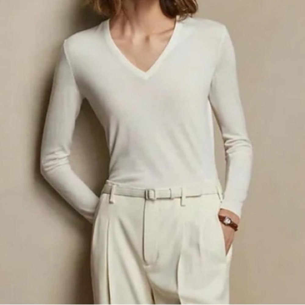 Ralph Lauren Black Label White Modal / Silk Blend V neck Sweater size Large